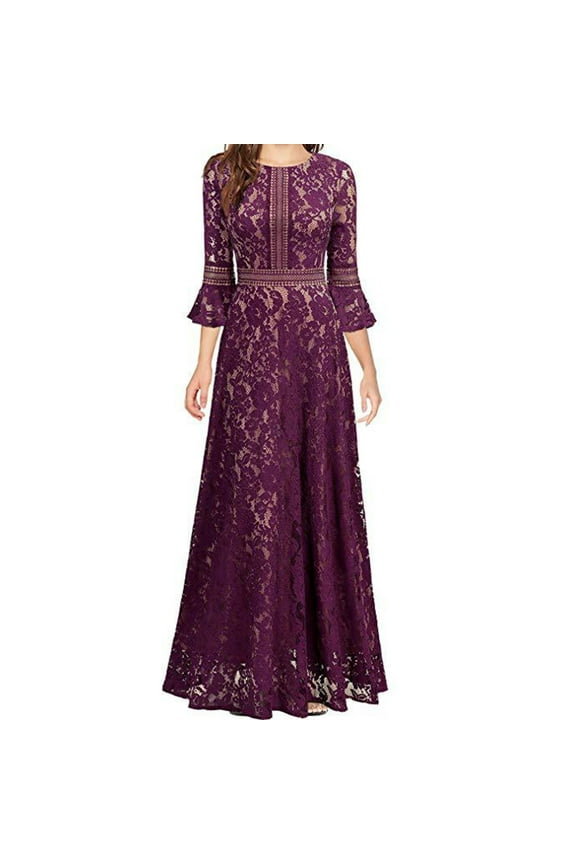 Women's V Neck Half Sleeves Lace Maxi Dress Evening Party Elegant Dresses Long Formal Evening Gown for Wedding Guest