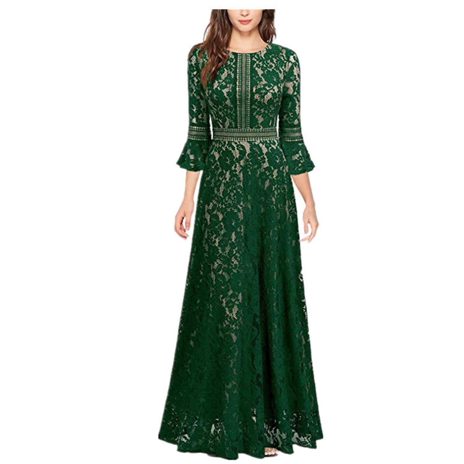 Wdfiry Women's V Neck Half Sleeves Lace Maxi Dress Evening Party Elegant Dresses Long Formal Evening Gown for Wedding Guest - Walmart.com Wdfiry Women's V Neck Half Sleeves Lace Maxi Dress Evening Party Elegant Dresses Long Formal Evening Gown for Wedding Guest - Walmart.com