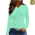 thumbnail image 1 of Wdfiry Women's V-neck Solid Color Tops Long Sleeved Fall Blouses Sun Protection Casual T Shirts, 1 of 6