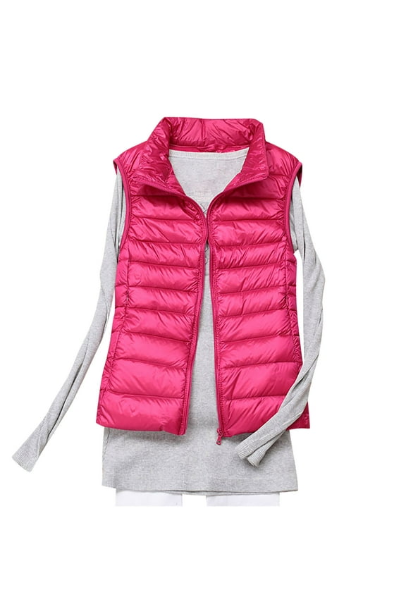Women's Vests Padded Lightweight Vest for Women, Turn-down Collar Quilted Gilet with Zip Pockets