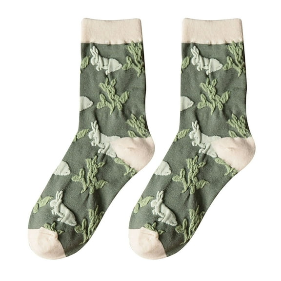 Wdfiry Women's Vintage Cotton Socks, Three-dimensional Green Socks, Easter Socks, Harajuku Style Socks