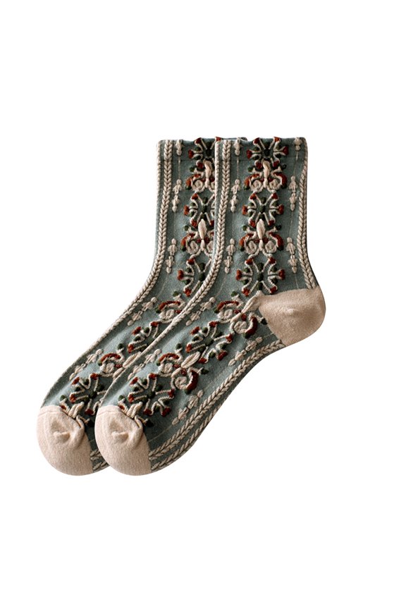 Women's Vintage Cotton Socks, Three-dimensional Green Socks, Easter Socks, Harajuku Style Socks