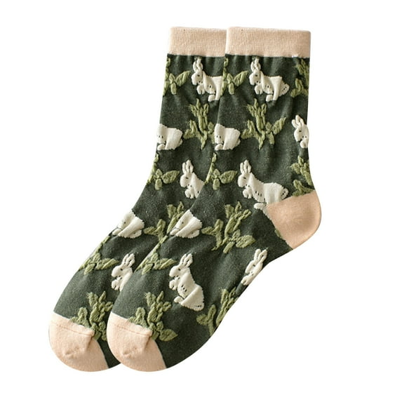 Wdfiry Women's Vintage Cotton Socks, Three-dimensional Green Socks, Easter Socks, Harajuku Style Socks