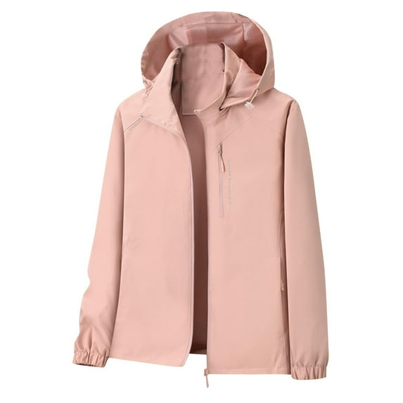 Wdfiry Women's Windbreaker Coats Solid Color Winter Windproof and Waterproof Rain Jackets Plus Size Zipper Hooded Coat with Pockets
