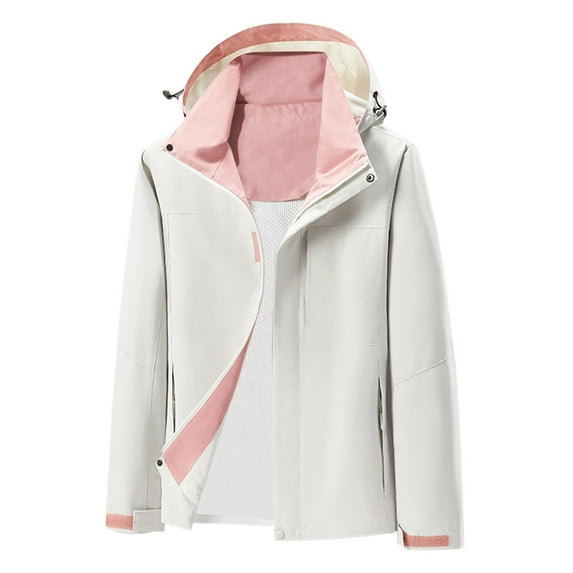 Wdfiry Women's Windbreaker Jackets Plus Size Color Block Winter Warm Waterproof Rain Jackets Button Zipper Hooded Pockets Coat