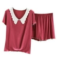 thumbnail image 1 of Wdfiry Womens 2 Piece Pajamas Sets Plus Size Thin Comfortable Sets Modal V Neck Short Sleeve Tops and Shorts Sleepwear Set, 1 of 4