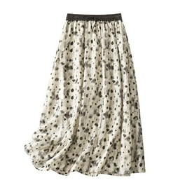 Gartered High Waist Floral Print Midi Skirt Below Knee Length