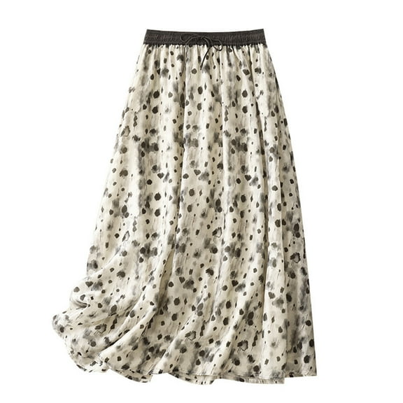 Wdfiry Womens A-Line Midi Skirts Printed Casual Pleated Medium Length Flowy Swing A Line Skirt