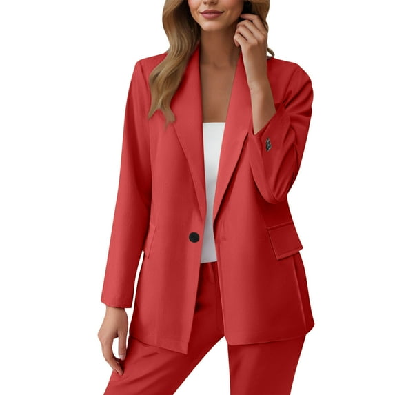 Wdfiry Womens Blazer Suit Outfits Plus Size Solid Color Long Sleeve Button Down Open Front Outerwear and Pants Set 2 Piece Work Suits Set