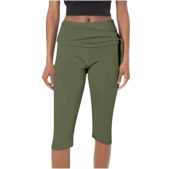 Ohufall Womens Capris with Pockets Fashion Casual Solid Color Elastic Loose Capri Pants Stretch Straight Capri Leggings