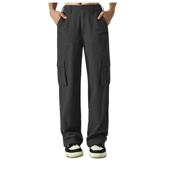 Wdfiry Womens Cargo Pants High Waist Trousers With Pockets Wide Leg Pants Loose Stretchy Casual Comfy Relaxed Fit Streetwear Long Straight Pants for Women