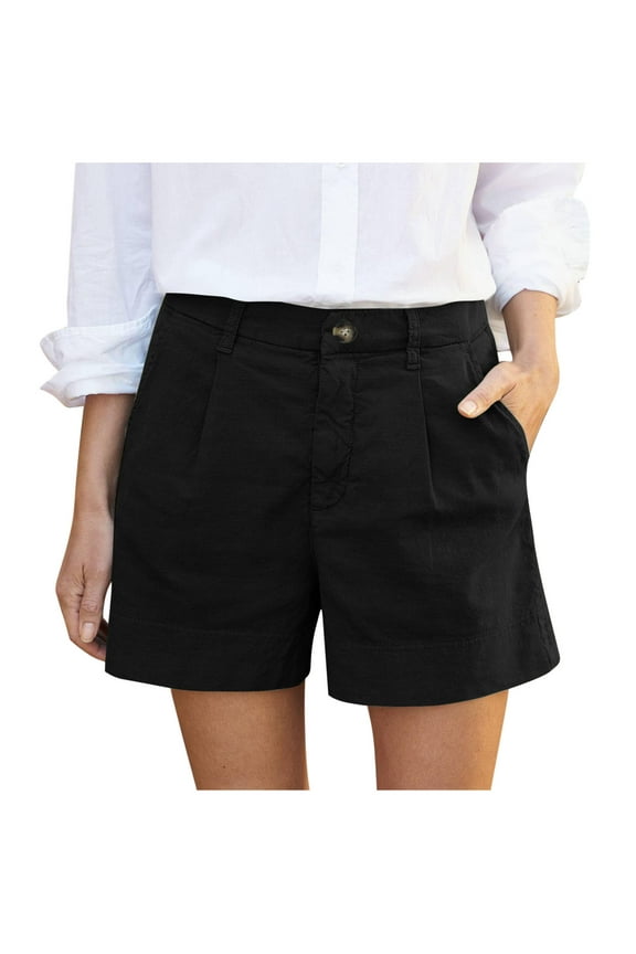 Womens Casual Shorts Pull On High Rise Bermuda Shorts Flat Front Solid Shorts for Womens