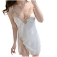 thumbnail image 1 of Ohufall Womens Chemise Sleepshirts Sexy Solid Lace Ice Silk Sleeveless Sleepdress Comfy Light Side Split V-Neck Nightgown with Chest Pads, 1 of 2