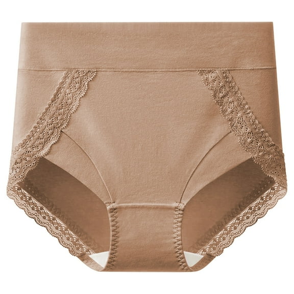 Ohufall Womens Cotton Briefs Underwear Sexy Solid Color Lace High Waist Tummy Control Briefs Stretchy Hip Lift Full Coverage Panty