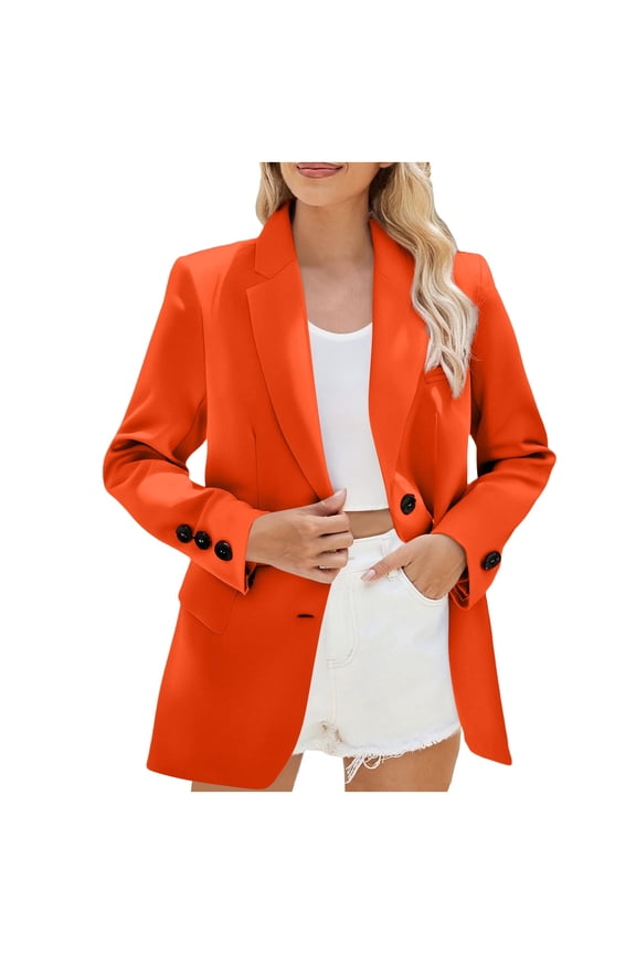 Womens Dressy Blazer for Work Casual Oversized Fall Long Sleeve Jackets Plus Size Lapel Button Business Coats with Pockets