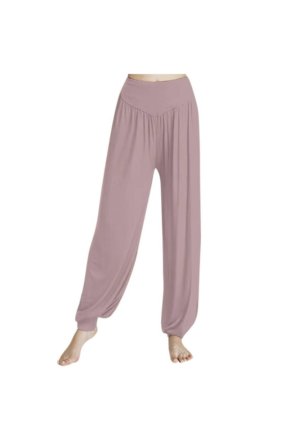 Womens Elastic Waist Casual Trousers Loose Cotton Soft Yoga Sports Dance Harem Pants