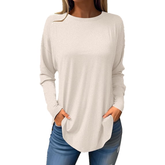 Wdfiry Womens Fall Tops Long Sleeve Shirts Plus Size Casual Tunic Top Basic T Shirts Tees