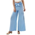 thumbnail image 1 of Ohufall Womens High Waist Pants Fashion Casual Solid Color Bow-Knot Elastic Waist Pants Loose Pleated Wide Leg Trousers, 1 of 6