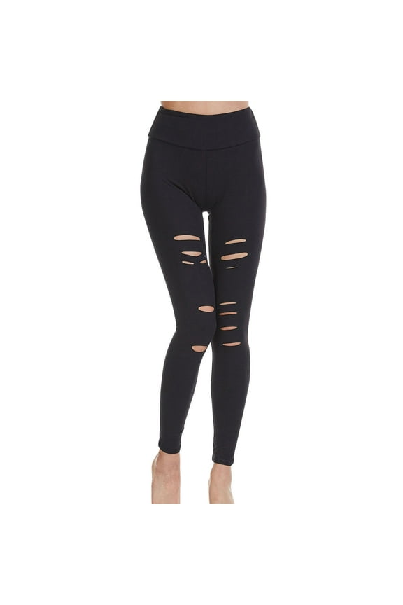 Womens High Waist Yoga Leggings Solid Color Cutout Ripped Tummy Control Pants Workout Running Yoga Skinny Leggings