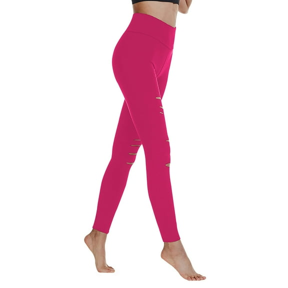 Wdfiry Womens High Waist Yoga Leggings Solid Color Cutout Ripped Tummy Control Pants Workout Running Yoga Skinny Leggings
