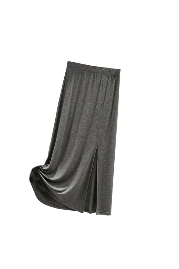 Womens Midi Skirt Fashion Casual Solid Color Side Split Midi Skirt Summer Loose Fit Elastic High Waist Long Skirt