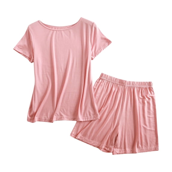 Wdfiry Womens Pajamas Sets Crewneck Short Sleeve Tops and Elastic Waist Shorts Modal Sleepwear Sets Plus Size Lounge 2 Piece Sets