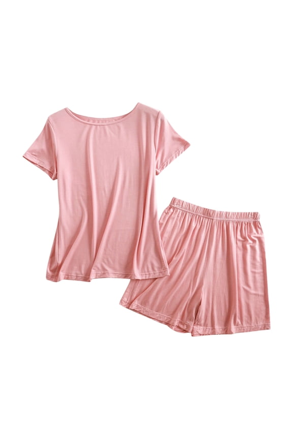 Womens Pajamas Sets Crewneck Short Sleeve Tops and Elastic Waist Shorts Modal Sleepwear Sets Plus Size Lounge 2 Piece Sets