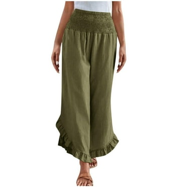 Wdfiry Womens Pants Wide Leg Ruffle Loose Pants Elastic High Waist Long Pants