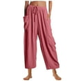 thumbnail image 1 of Wdfiry Womens Pleated Flowy Wide Leg Pants Cotton Linen Drawstring Elastic Waist Casual Loose Harem Palazzo Trousers with Pockets, 1 of 4