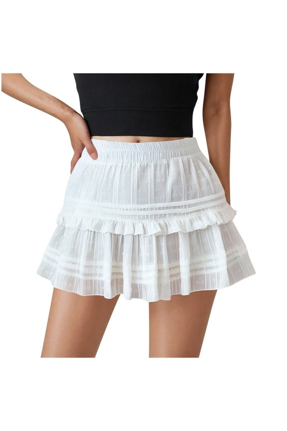 Womens Plus Size Short Skirts Fashion Sex Elastic Waist Mini Skirt Summer Solid Color Casual Ruffle Pleated Mini Skirt