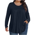 thumbnail image 1 of Wdfiry Womens Plus Size Tops Long Sleeve Pleated Shirts Solid Color Round Neck Blouses Casual Loose Blouses, 1 of 6