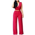 thumbnail image 1 of Wdfiry Womens Sleeveless V Neck Tops Jumpsuits Solid Elegant Formal Pockets Wide Leg Pants Rompers for Casual Work, 1 of 4