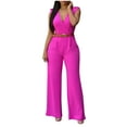 thumbnail image 1 of Wdfiry Womens Sleeveless V Neck Tops Jumpsuits Solid Elegant Formal Pockets Wide Leg Pants Rompers for Casual Work, 1 of 4