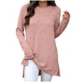 thumbnail image 1 of Wdfiry Womens Solid Color Long Sleeve Tops Round Neck Fashion Side Slits Tops Casual Printed Pullover Shirts, 1 of 6