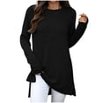 thumbnail image 1 of Wdfiry Womens Solid Color Long Sleeve Tops Round Neck Fashion Side Slits Tops Casual Printed Pullover Shirts, 1 of 6