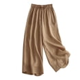 thumbnail image 1 of Ohufall Womens Solid Color Wide Leg Pants With Pockets Summer Casual Thin Straight Cotton And Linen Capris Plus Size Drawstring Elastic Waist Cropped Pants, 1 of 6