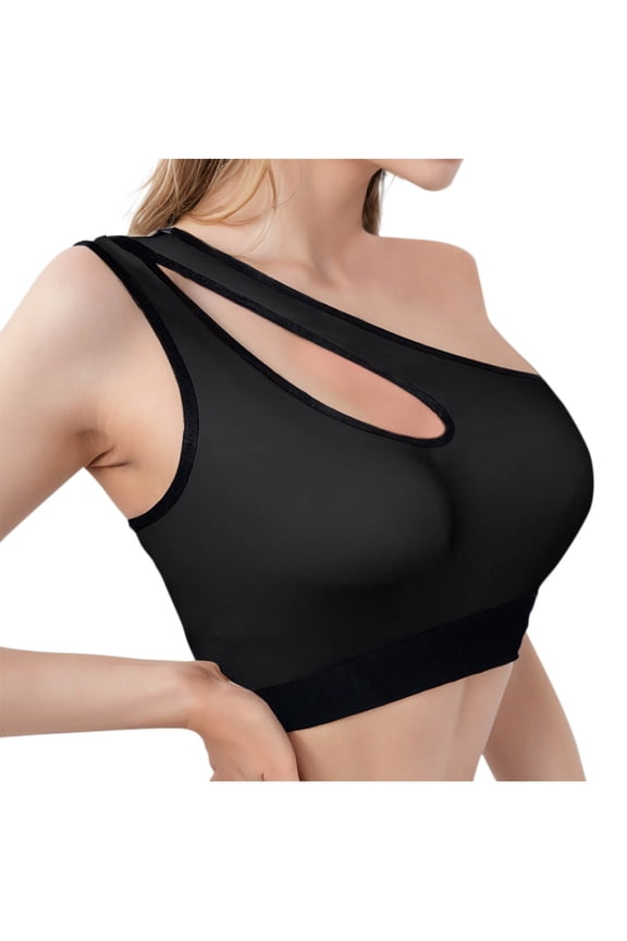 Womens Sports Bras One Shoulder Strap Workout Yoga Bras Solid Color Casual Wirefree Push Up Bras