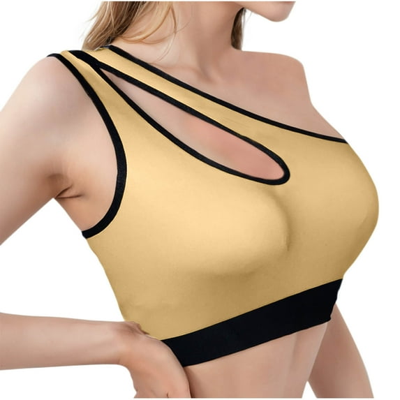 Wdfiry Womens Sports Bras One Shoulder Strap Workout Yoga Bras Solid Color Casual Wirefree Push Up Bras