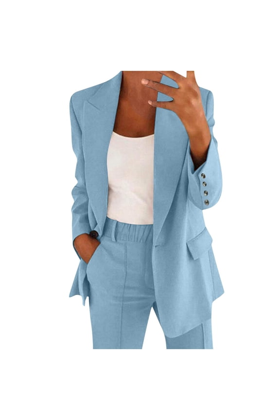 Womens Suits 2 Piece Set Business Petite Plus Size Long Sleeve Bussiness Casual Blazers Wide Leg Pants Work Suits