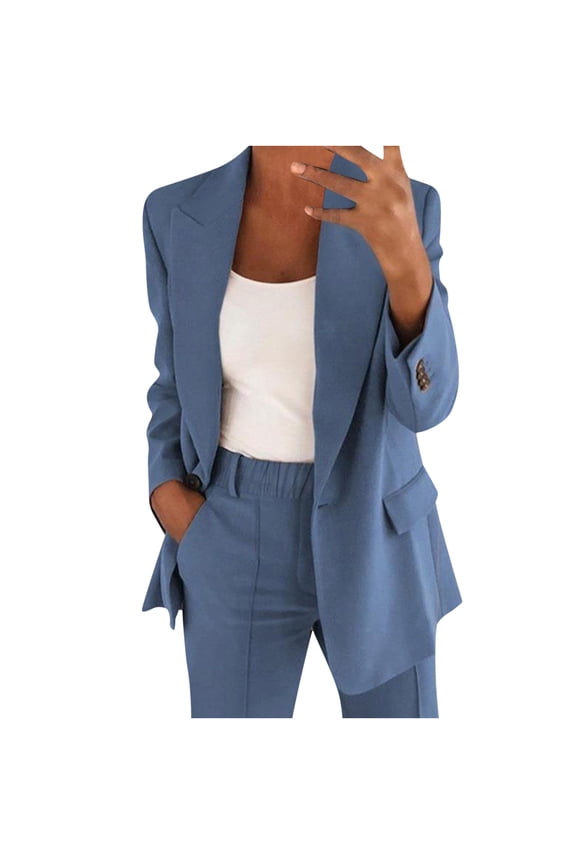 Womens Suits 2 Piece Set Business Petite Plus Size Long Sleeve Bussiness Casual Blazers Wide Leg Pants Work Suits