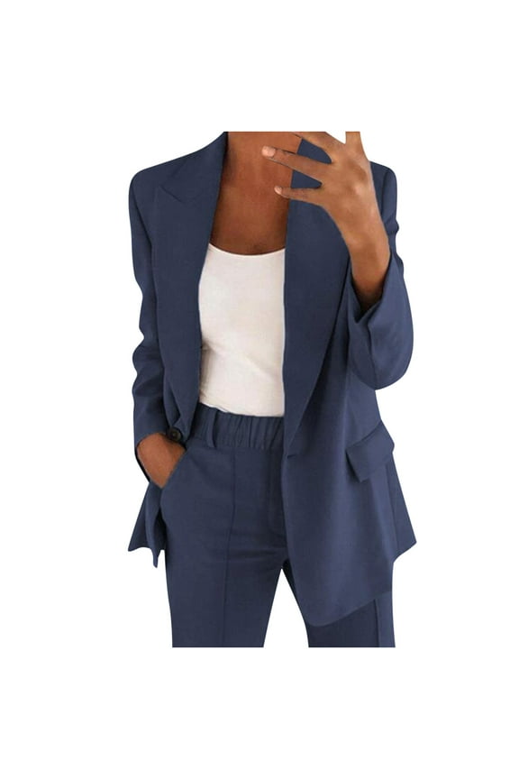 Womens Suits 2 Piece Set Business Petite Plus Size Long Sleeve Bussiness Casual Blazers Wide Leg Pants Work Suits