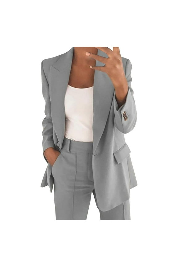 Womens Suits 2 Piece Set Business Petite Plus Size Long Sleeve Bussiness Casual Blazers Wide Leg Pants Work Suits