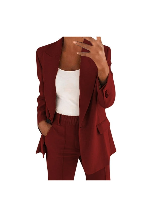 Womens Suits 2 Piece Set Business Petite Plus Size Long Sleeve Bussiness Casual Blazers Wide Leg Pants Work Suits
