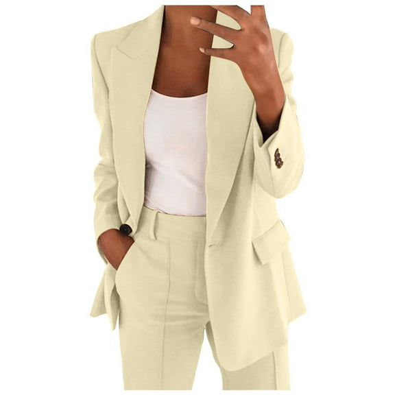 Wdfiry Womens Suits 2 Piece Set Business Petite Plus Size Long Sleeve Bussiness Casual Blazers Wide Leg Pants Work Suits