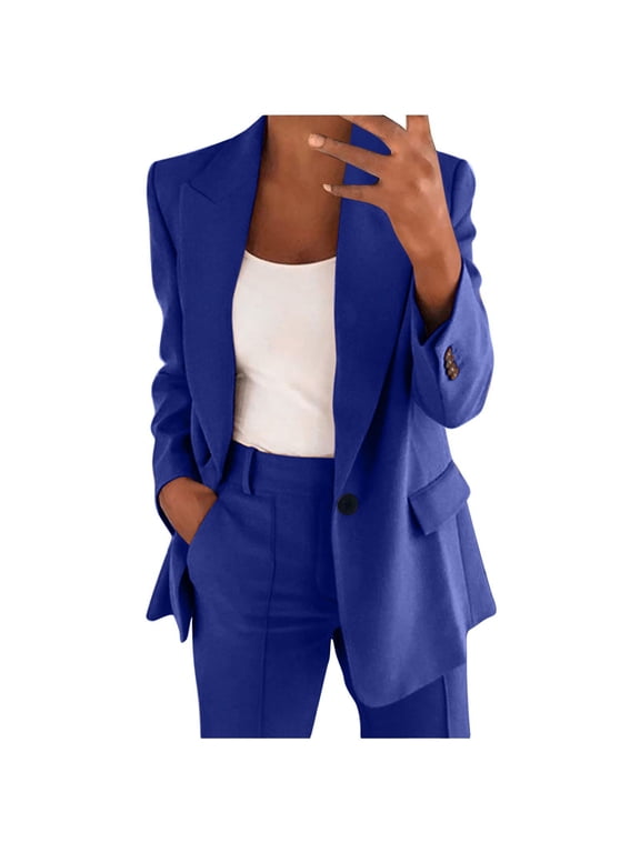 Womens Suits 2 Piece Set Business Petite Plus Size Long Sleeve Bussiness Casual Blazers Wide Leg Pants Work Suits