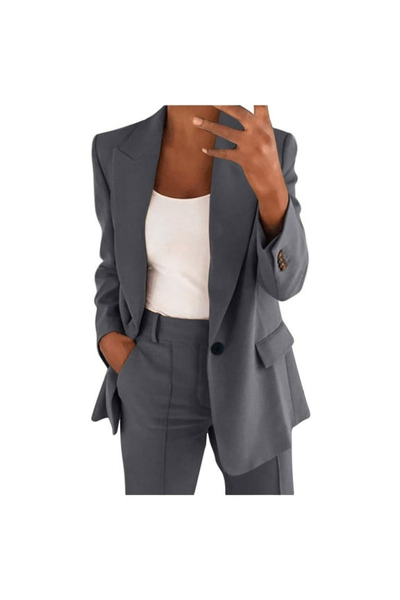 Womens Suits 2 Piece Set Business Petite Plus Size Long Sleeve Bussiness Casual Blazers Wide Leg Pants Work Suits