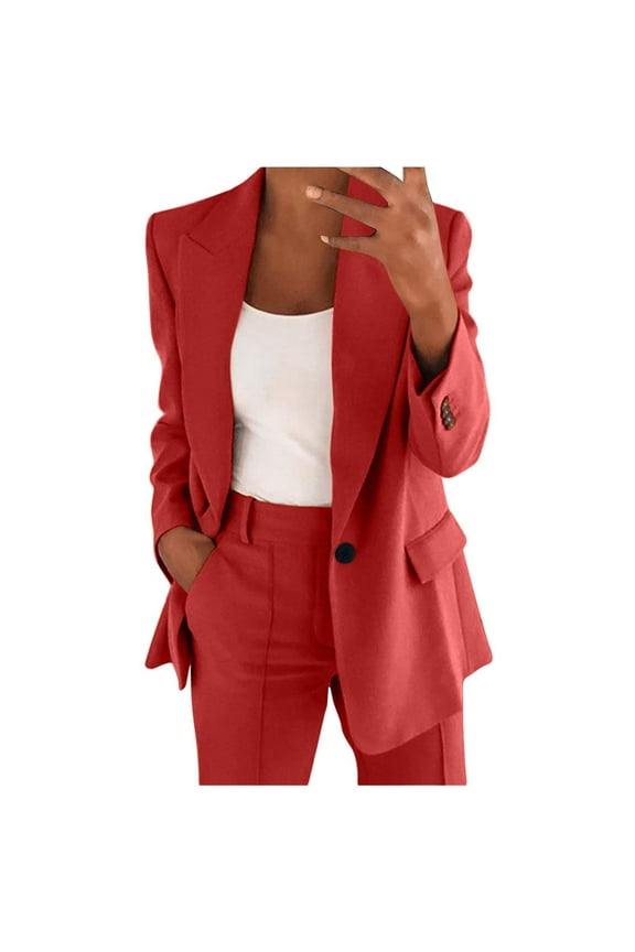 Womens Suits 2 Piece Set Business Petite Plus Size Long Sleeve Bussiness Casual Blazers Wide Leg Pants Work Suits