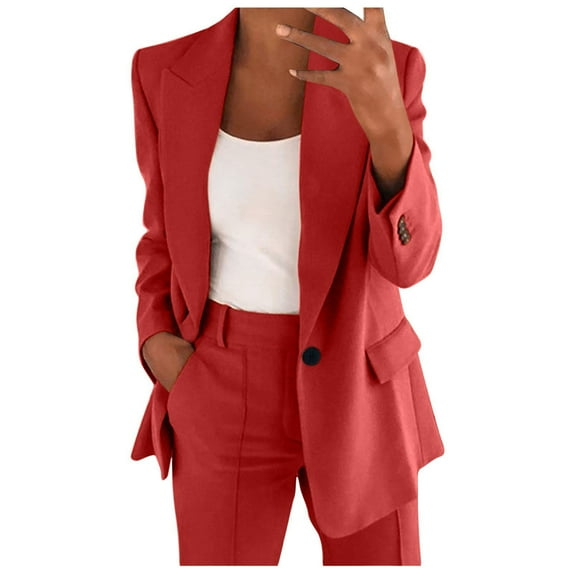 Wdfiry Womens Suits 2 Piece Set Business Petite Plus Size Long Sleeve Bussiness Casual Blazers Wide Leg Pants Work Suits