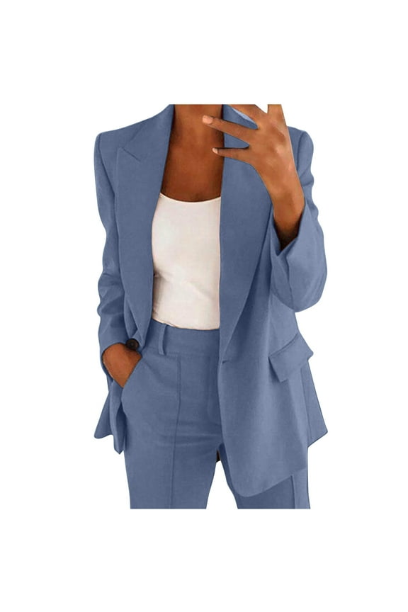 Womens Suits 2 Piece Set Business Petite Plus Size Long Sleeve Bussiness Casual Blazers Wide Leg Pants Work Suits