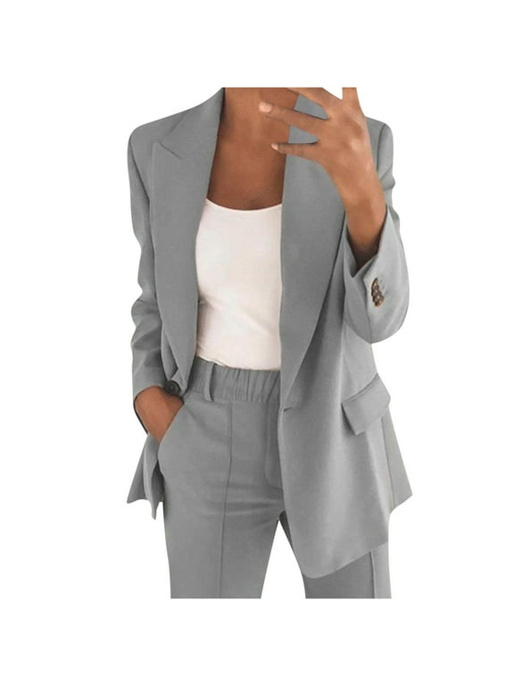 Womens Suits 2 Piece Set Business Petite Plus Size Long Sleeve Bussiness Casual Blazers Wide Leg Pants Work Suits